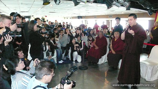 On the ship Karmapa Trinley Thaye Dorje gaves a speech to the audience