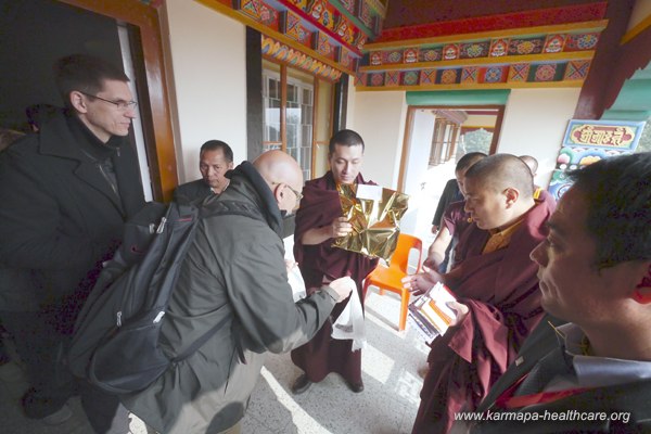 Karmapa receives an espresso machine from our Italians