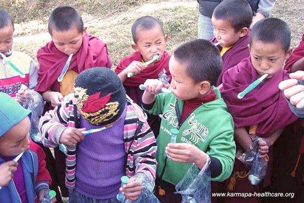 Young monks get their dental equipment