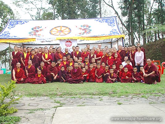 The students and the KHCP-medical team after medical camp 2012 Rumtek
