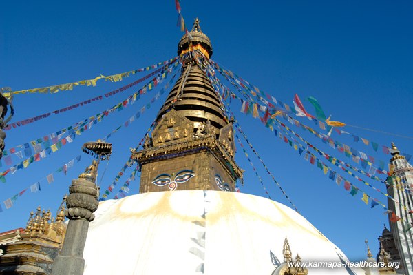The Swayambhu-stupa in front of the school